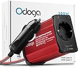 Odoga Wechselrichter 12V auf 230V – 300 W Spannungswandler, Stromwandler mit 3A USB-C...