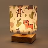 Wetry Nachttischlampe Kinder mit Tiere Motiv Lampenschirm Klein Tischlampe...