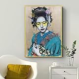 Wanddeko Wohnzimmer Foto auf Leinwand abstrakte Graffiti japanische Geisha...