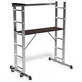 VOUNOT Alu Leitergerüst 3 in 1, Baugerüst Alugerüst Gerüst, Aluminium Leiter und...