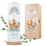 GRAVURZEILE Bedruckte Kerze - Taufkerze Arche Regenbogen - brilliant bedruckte...