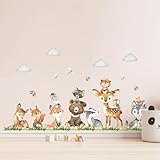 Tanlaby Dschungel Tier Wandsticker Waldtiere Wandtattoo Giraffe Bär Eichhörnchen Fuchs...