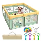 Laufstall für Baby und Kleinkinder, 200 x 180 cm Baby mit Korb, 60 Stück Ozeanbälle, 4...