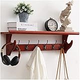 Rustikale Holzgarderobe mit Vintage-Metallhaken, Wandmontage, Eingangsregal