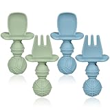 Aolso Baby-Gabel- und Löffel-Set, 4 Stück Silikon Kinderbestec,...