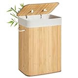 SONGMICS Wäschekorb mit Deckel, 72 L, Wäschekorb aus Bambus, faltbar, mit abnehmbarem...