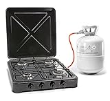 Rsonic Kochfeld Gasherd 4 flammig Gaskocher Campingherd Campingkocher mit Deckel | 6,3 kW...