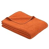 Ibena Bergamo Baumwolldecke 150x200 cm - Kuscheldecke orange einfarbig aus Biobaumwolle,...