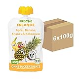 FRECHE FREUNDE Bio Quetschie Apfel, Banane, Ananas & Kokosnuss, Fruchtmus im...