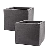 BigDean 2er Set Pflanzkübel 39x39 cm groß - Granitstein-Optik in Anthrazit -...