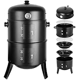 Räucherofen, 3 in 1 Smoker Grill Holzkohlegrill, Räuchertonne Räuchergrill Watersmoker,...