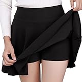 DJT Damen Mädchen Basic Solid Dehnbaren Informell Mini Skater Rock mit Shorts Schwarz...