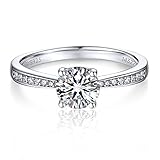 MomentWish Verlobungsring Damen, 1 Karat Moissanit Diamant Ring Damen, VVS1 D...