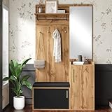 TIZZ Kompaktgarderobe mit Spiegel und Sitzbank Flurgarderobe mit Schuhschrank und Haken...