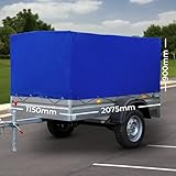 Anhängerplane - 2 Reißverschlüsse, 20 Ösen, 2075 x 1150 x 900 mm, wasserdicht, Blau -...