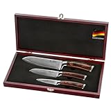 Wakoli EDIB 3 teiliges Damastmesser Set in hölzerner Geschenkbox I Scharfes...