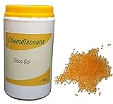 Chemdiscount 1kg Silica Gel mit Farbindikator orange in einer luftdicht...