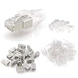 VCE 25 Sets RJ45 Crimpstecker CAT 6 STP geschirmt mit Einfädelhilfe und Knickschutz in...