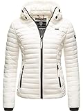 MARIKOO Damen leichte Übergangsjacke Steppjacke mit Kapuze Samtpfote Offwhite Gr. M