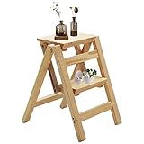 Tritthocker Faltbare 2-Stufen-Leiter Leichte Holz-Stehleitern Aufbewahrungsregal Regal...
