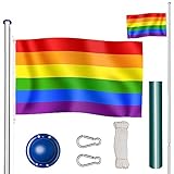 tectake Fahnenmast aus Aluminium, Teleskop Fahnenstange Set mit Flagge,...