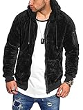 behype. Herren Teddy-Fell Sweat-Jacke Sweatshirt weicher Hoodie mit Kapuze...