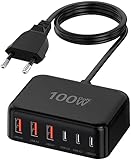 USB C Ladegerät, 100W 6-Port USB C Adapter Mehrfach Ladegerät mit USB-C und USB-A,...