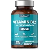 Vitamin B12 Tabletten | 365 Vegane Stück - Ein Jahr Vorrat | Hochdosiert Methylcobalamin...