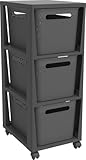 Rotho Brisen Rollcontainer mit 3 Schubladen, Kunststoff (PP recycelt), anthrazit, 3x16l...