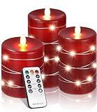 3Pcs Led Kerzen mit Timerfunktion, Led Kerzen Flackernde Flamme Echtwachs,...