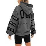 JiaMeng-ZI Hoodie Damen Oversied Kapuzenpullover und Blackprint Sweatjacke Sweatshirt...