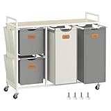 VASAGLE Wäschekorb 4 Fächer, Wäschesammler 150 L, Wäschesortierer, Rollen,...