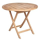 Riess Ambiente Massiver Gartentisch Empire Teak 90cm Teakholz rund klappbar Outdoortisch...