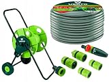 VERTO Schlauchwagen mit Schlauch 1/2 Zoll 50 m + Wasserspritze + 3 x Schlauchverbinder,...