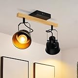GBLY Deckenstrahler 2 Flammig Schwarz: Deckenlampe Vintage Schwenkbar 350°...
