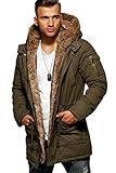 behype. Herren Winter-Parka Winter-Jacke mit Kunstfell & Kapuze Biker 55-1790 Khaki L