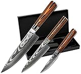 Wolfblood Damastmesser-Set 3er (32cm, 26cm und 20cm) Profi-Damast-Küchenmesser...