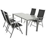 DEGAMO Gartengarnitur BAGO 5-teilig, 4X Klappsessel aus Aluminium Silbergrau und...