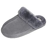 Hausschuhe Damen Schaffell Slipper Frauen 100% Lammfell Plüsch Winter Warm Atmungsaktiv...
