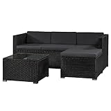 Juskys Polyrattan Lounge Punta Cana M wetterfest mit 3er Sofa, Hocker, Tisch &...