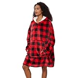 Mnamo Tragbare Decke Hoodie Blanket für Erwachsene rotes Karomuster warme übergroße...