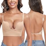 Lemorosy Damen Rückenfrei BH Tief U-Ausschnitt Push Up Bra mit Bügel Niedrigem Rücken...