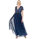 Maya Deluxe Damen Ballkleid Abendkleid V-Ausschnitt Maxi Länge Pailletten Kurze Ärmel...