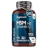 MSM 2400mg mit 100mg Vitamin C - 360 vegane Tabletten für 6 Monate Vorrat -...