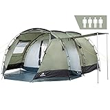 CampFeuer Zelt Super+ für 4 Personen | Olivgrün/Schwarz | Großes Tunnelzelt...