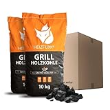 HEIZFUXX Holzkohle 10kg x 2 Sack 20kg 1 Paket Grillkohle Grillholzkohle Kohle Hartholz BBQ...