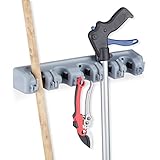 Relaxdays Gerätehalter Wandhalterung, 5 Klemmhalter, 6 Klapphaken, Universal...