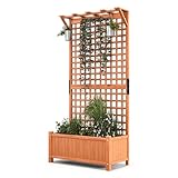 RELAX4LIFE Blumenkasten mit Rankgitter & Dach, Tannenholz-Pflanzkasten mit Spalier &...