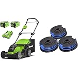 Greenworks 40V Kabelloser Akku Rasenmäher für Flächen bis zu 500 m² & 3 Stück...