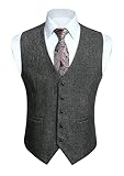 HISDERN Herren Anzugweste Grau Formale Klassische Casual V-Ausschnitt Elegant...